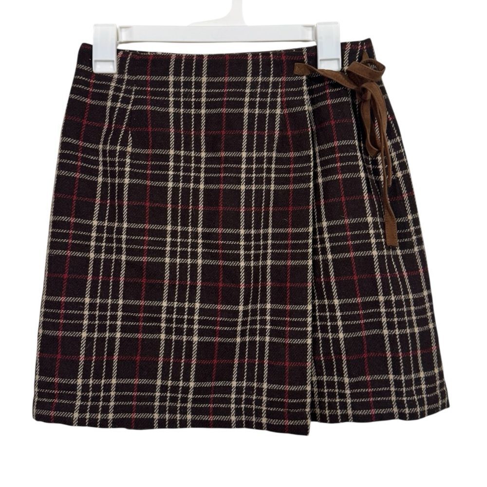 GAP Brown Neutral Plaid Wool Wrap Midi Skirt